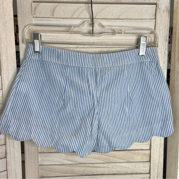 Red Camel Light Blue and White Candy Stripe Scalloped Hem Soft Dressy Shorts 1 - Picture 6 of 8